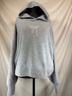 Hollister‎ Knit Hoodie 🎀 Gray Bow Graphic